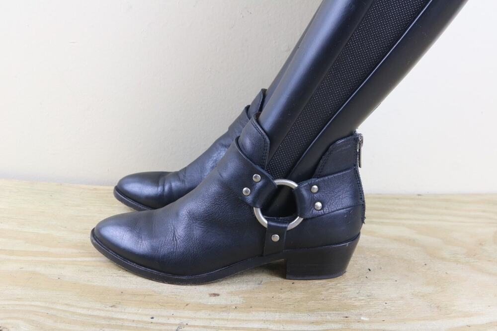 Frye Boots Womens 6.5M Black Leather Ray Harness booties Ankle Bootie Biker